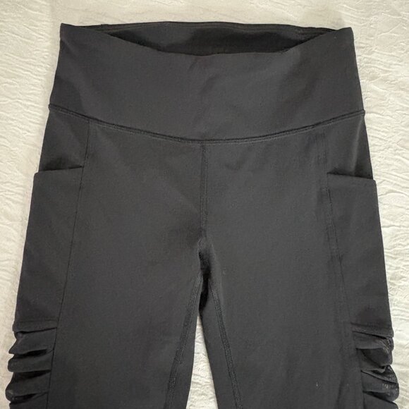 Lululemon Sharp Turns Crop 17" Luxtreme Blue Tied Grey Ruched Running Leggings 4 - Picture 3 of 13